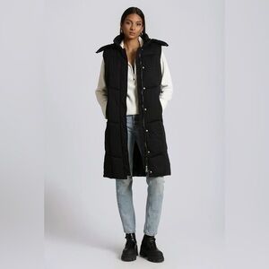 NWT Avec Les Filles Thermalpuff Longline Hooded Puffer Vest Black Size M…